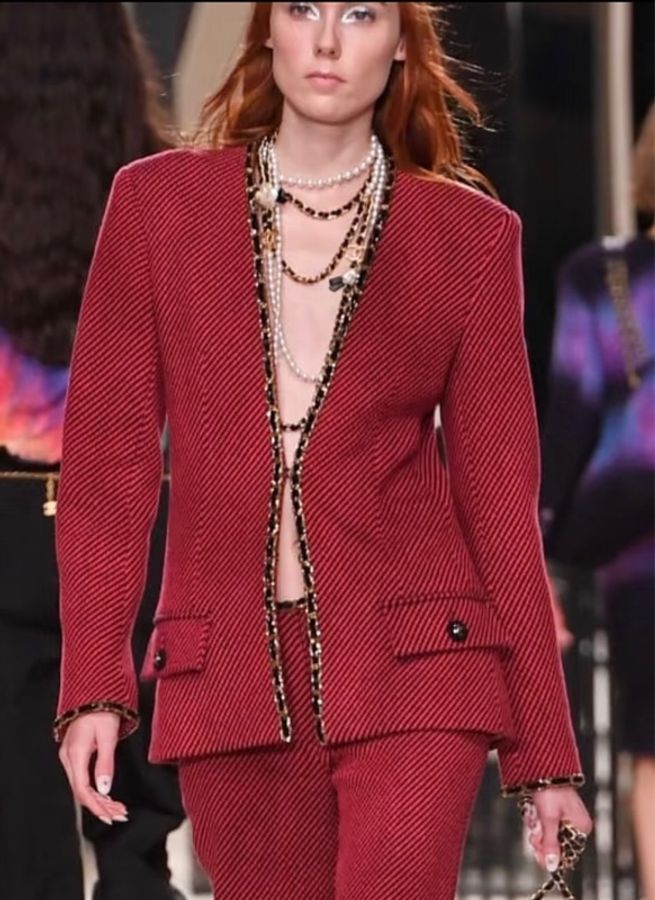 CHANEL 20K秋冬工藝坊Runway紅色羊毛羊絨tweed外套 Size42-1