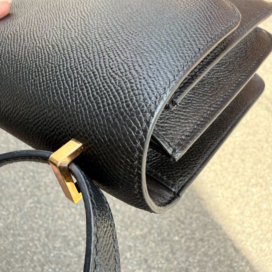 HERMES - 黑色Epsom金釦mini19 Constan斜背包-9