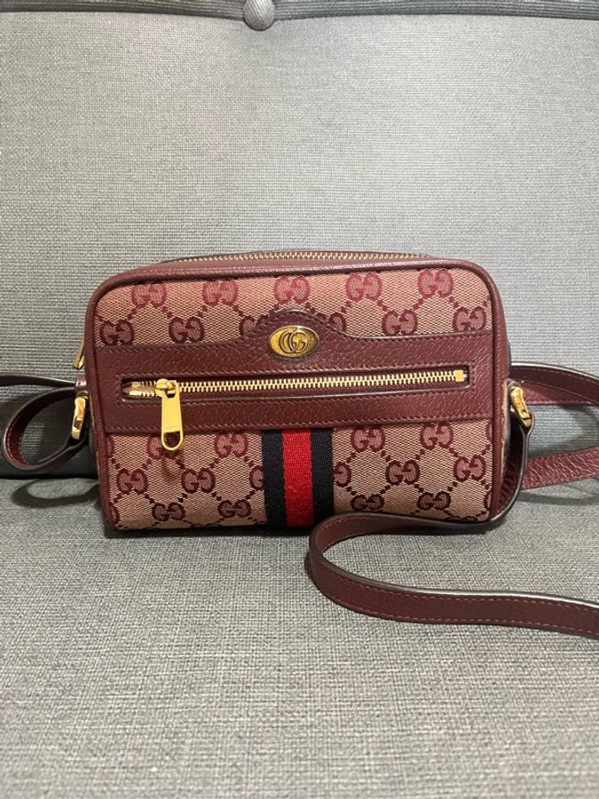GUCCI MINI BAG Ophidia緹花拉鍊#肩背#斜背包(酒紅色)-0