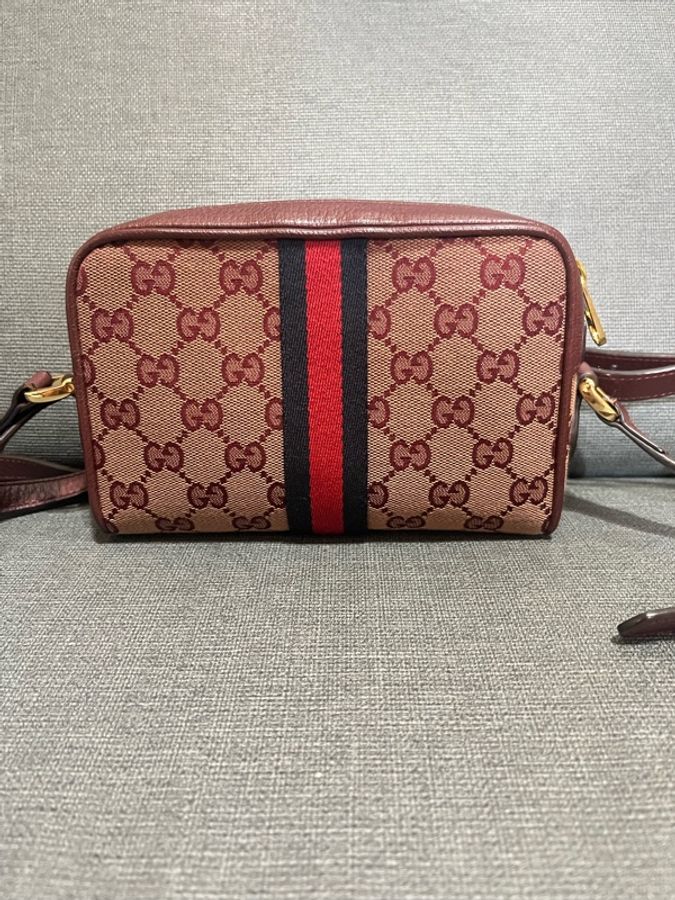 GUCCI MINI BAG Ophidia緹花拉鍊#肩背#斜背包(酒紅色)-1