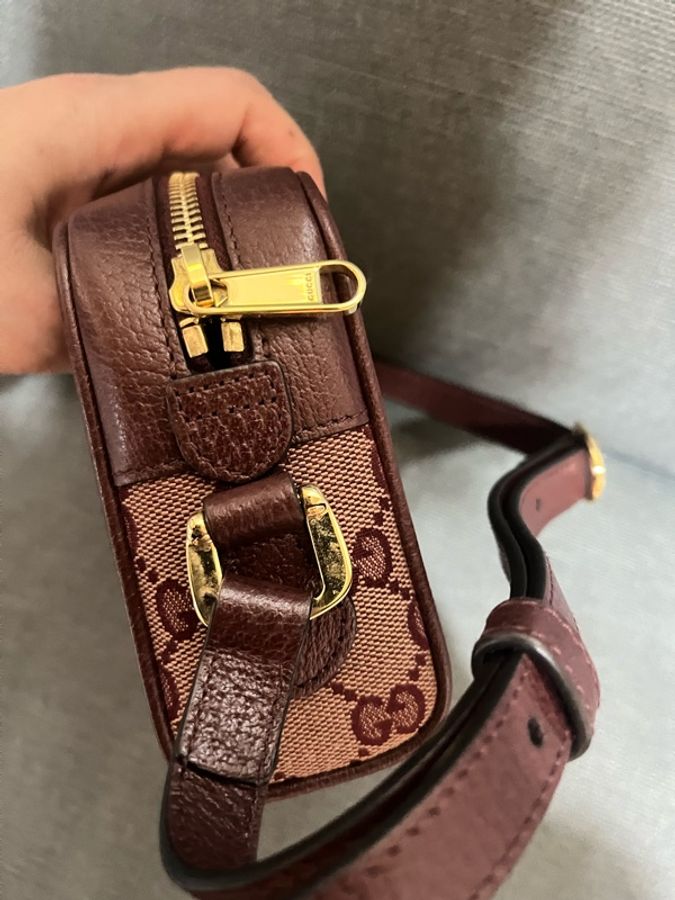 GUCCI MINI BAG Ophidia緹花拉鍊#肩背#斜背包(酒紅色)-5