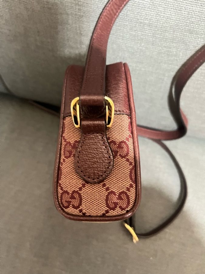 GUCCI MINI BAG Ophidia緹花拉鍊#肩背#斜背包(酒紅色)-7