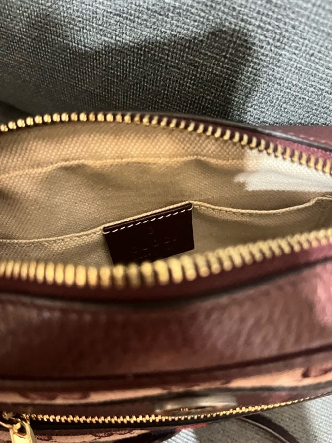 GUCCI MINI BAG Ophidia緹花拉鍊#肩背#斜背包(酒紅色)-20