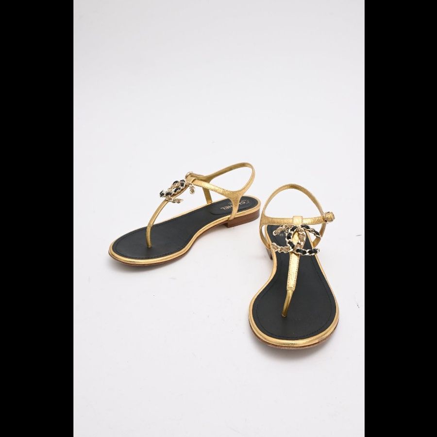 Chanel 金色皮穿链CC凉鞋-3