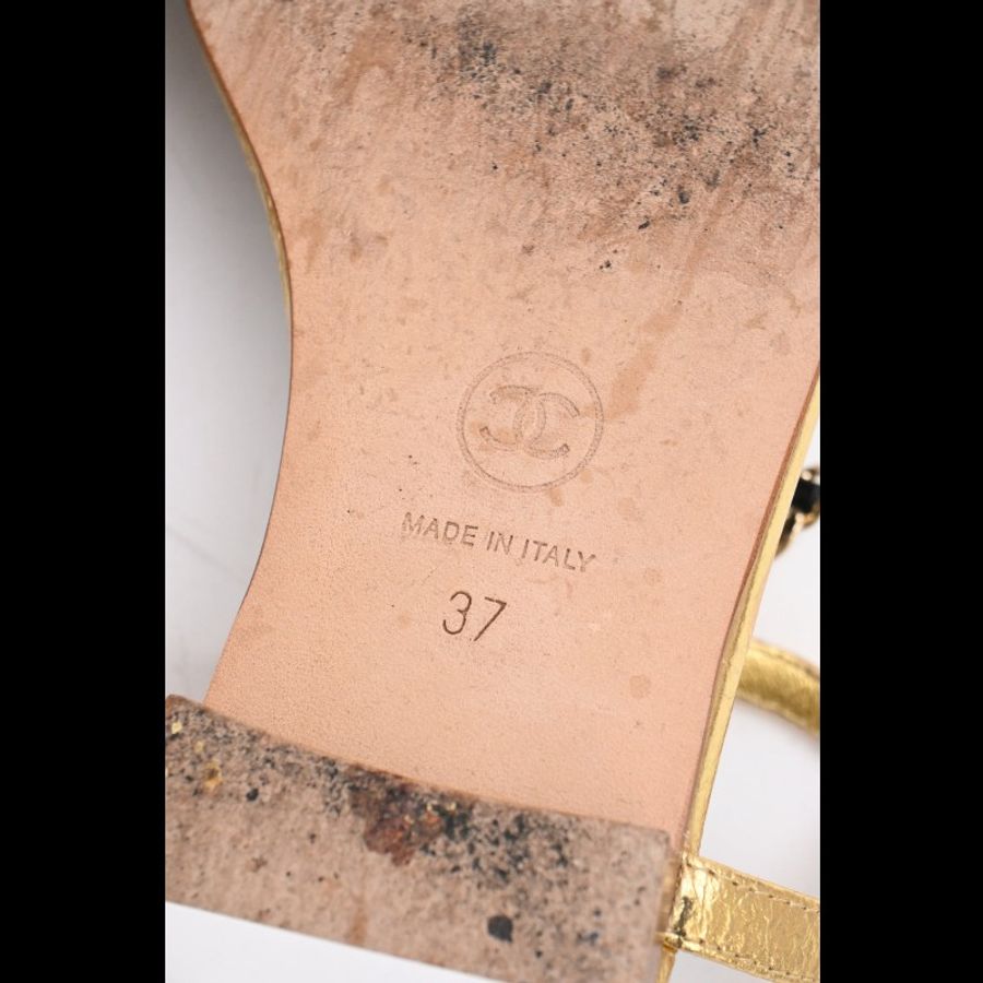 Chanel 金色皮穿链CC凉鞋-4
