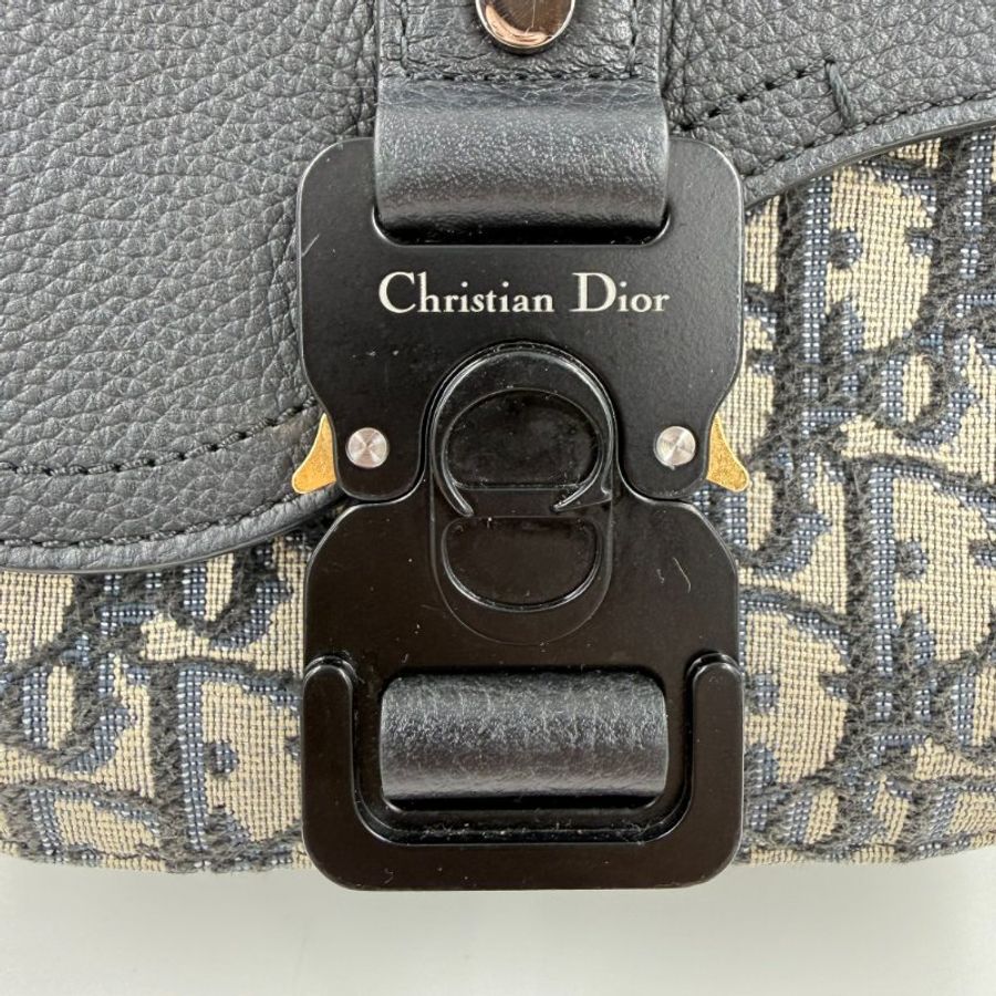 DIOR - 米色緹花拚黑色牛皮Saddle Mini郵差包-15