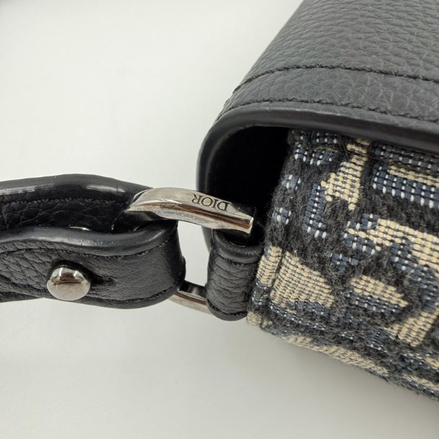DIOR - 米色緹花拚黑色牛皮Saddle Mini郵差包-16