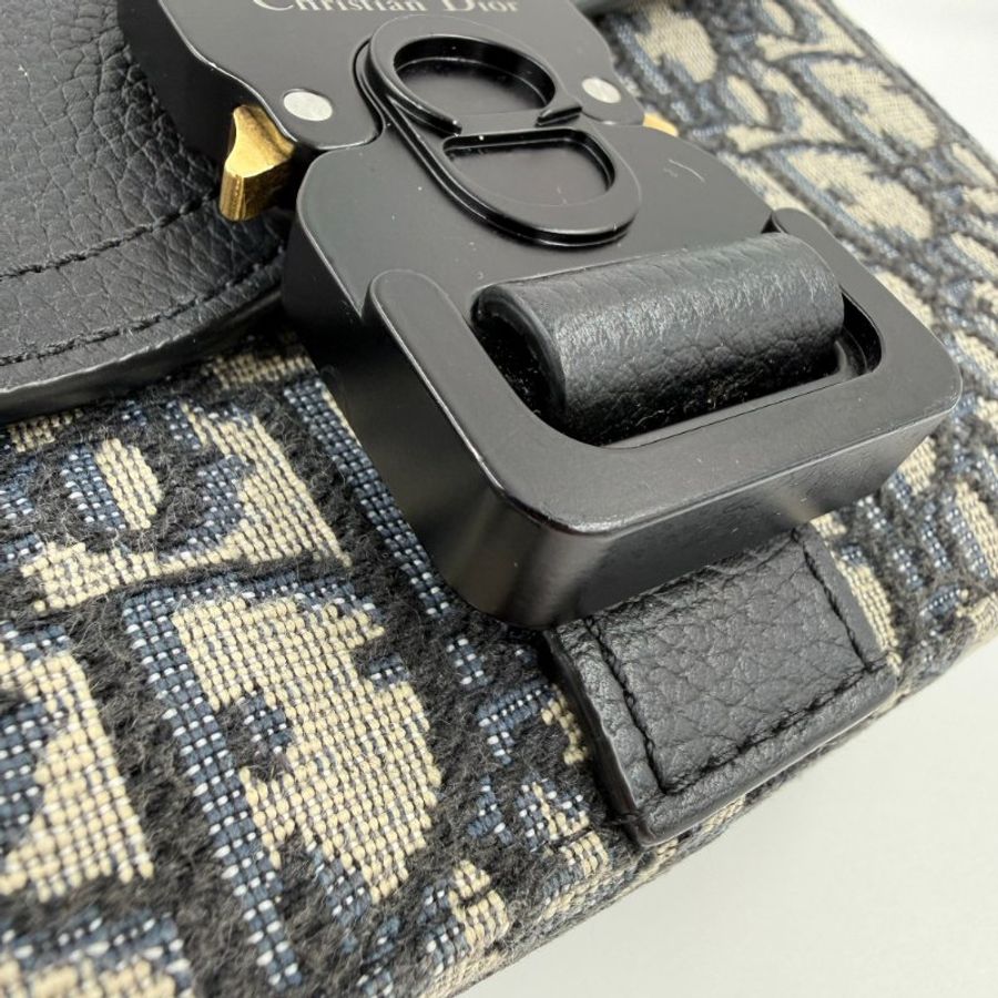 DIOR - 米色緹花拚黑色牛皮Saddle Mini郵差包-18
