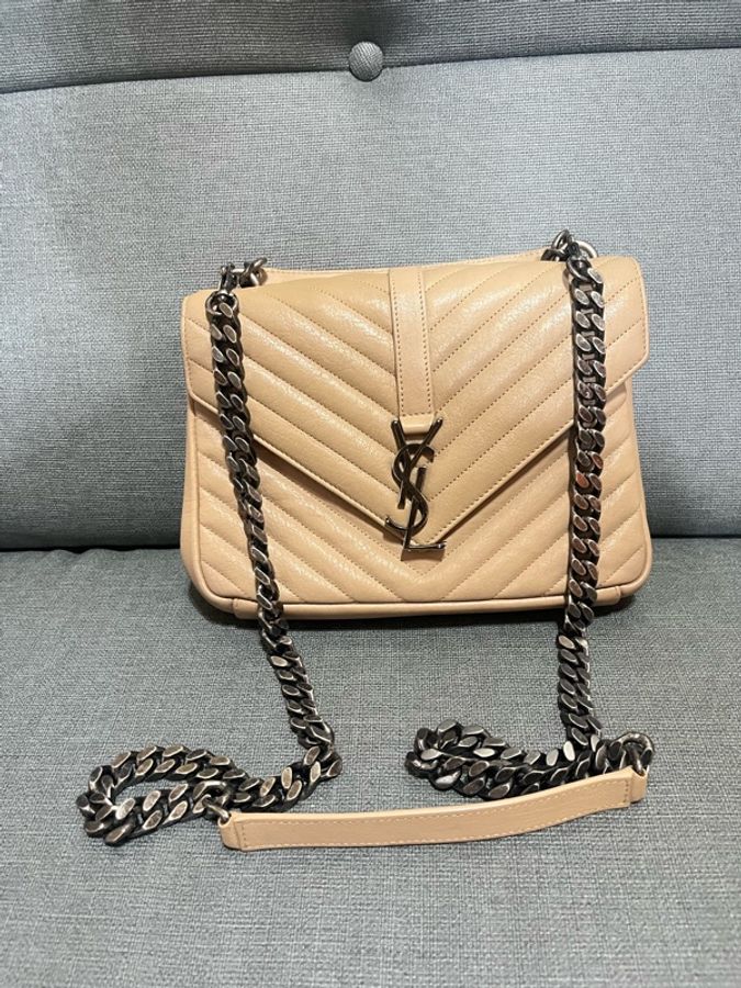 YSL Saint Laurent Paris College 復古銀#學院包#翻蓋肩背包-0