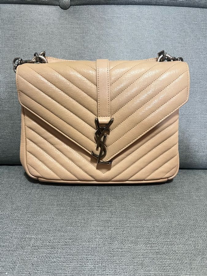 YSL Saint Laurent Paris College 復古銀#學院包#翻蓋肩背包-3