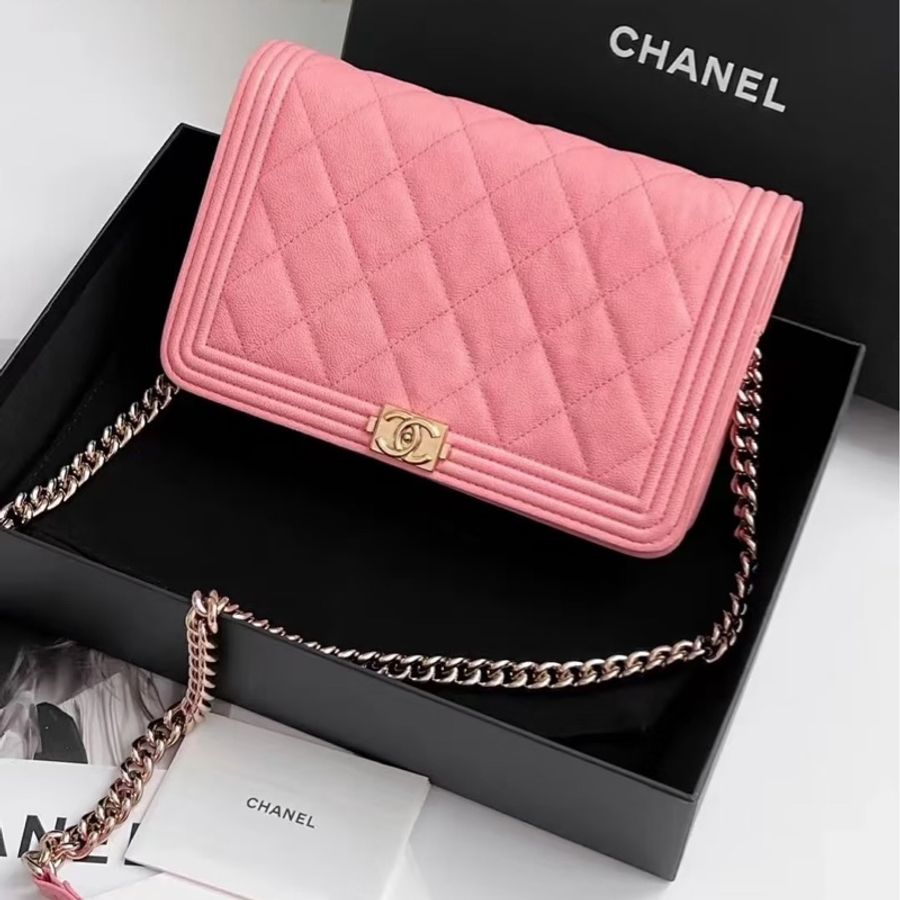 Chanel • 經典奶昔粉荔枝牛皮金釦Le Boy Woc鏈條包 🈶保卡-1