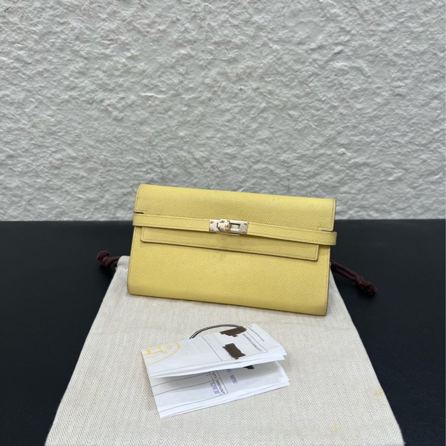 Hermes • Kelly Long 小雞黃Epsom皮銀釦長夾 🈶購證-0