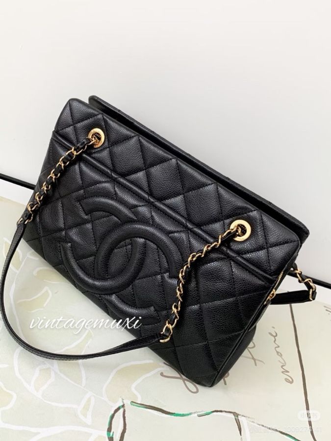 Chanel • 經典大Logo黑金荔枝牛皮托特包 大全配🈶購證-1