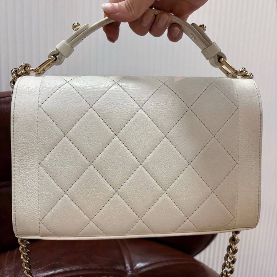 CHANEL 香奈兒 小號郵差鏈條包 白金荔枝牛皮 尺寸21×14×6-2