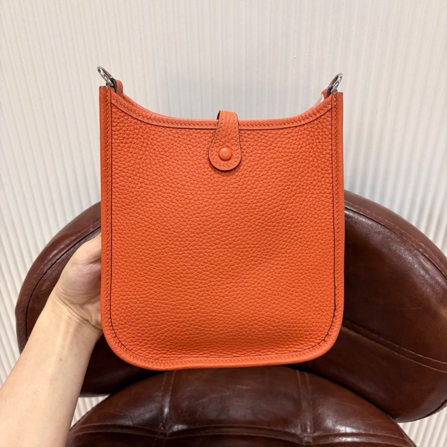 HERMES 愛馬仕 Evelyn mini 伊芙琳迷你 愛馬仕橙 銀扣 Y刻 TC皮-1