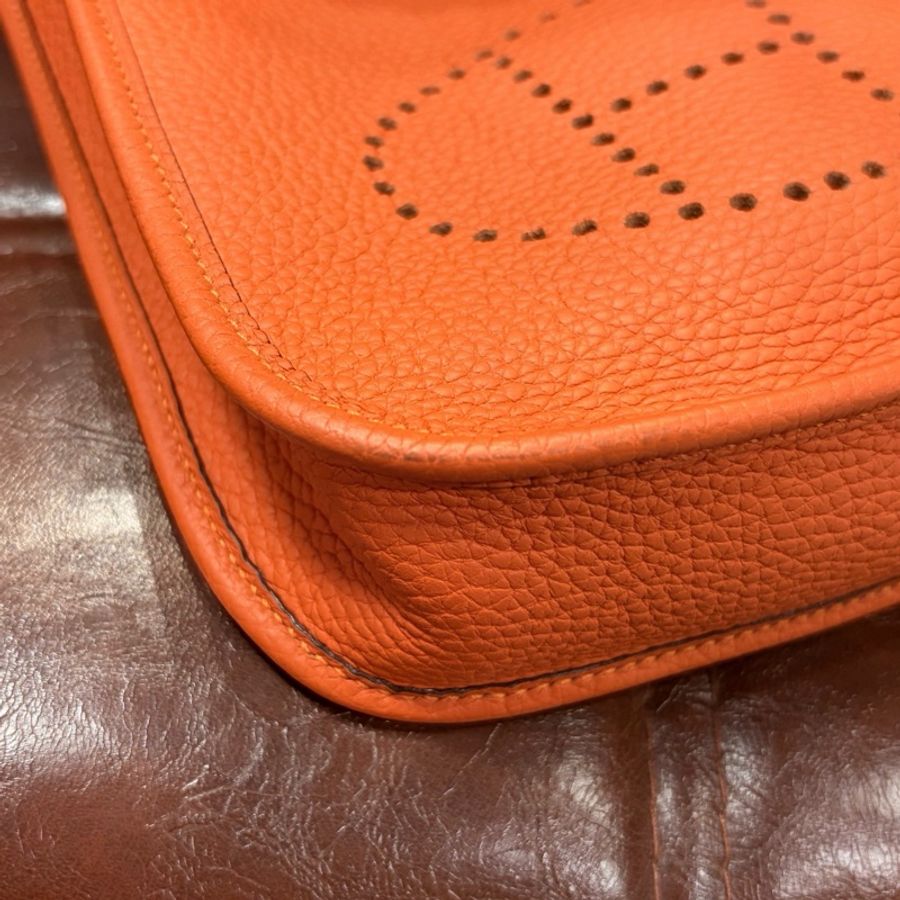 HERMES 愛馬仕 Evelyn mini 伊芙琳迷你 愛馬仕橙 銀扣 Y刻 TC皮-5