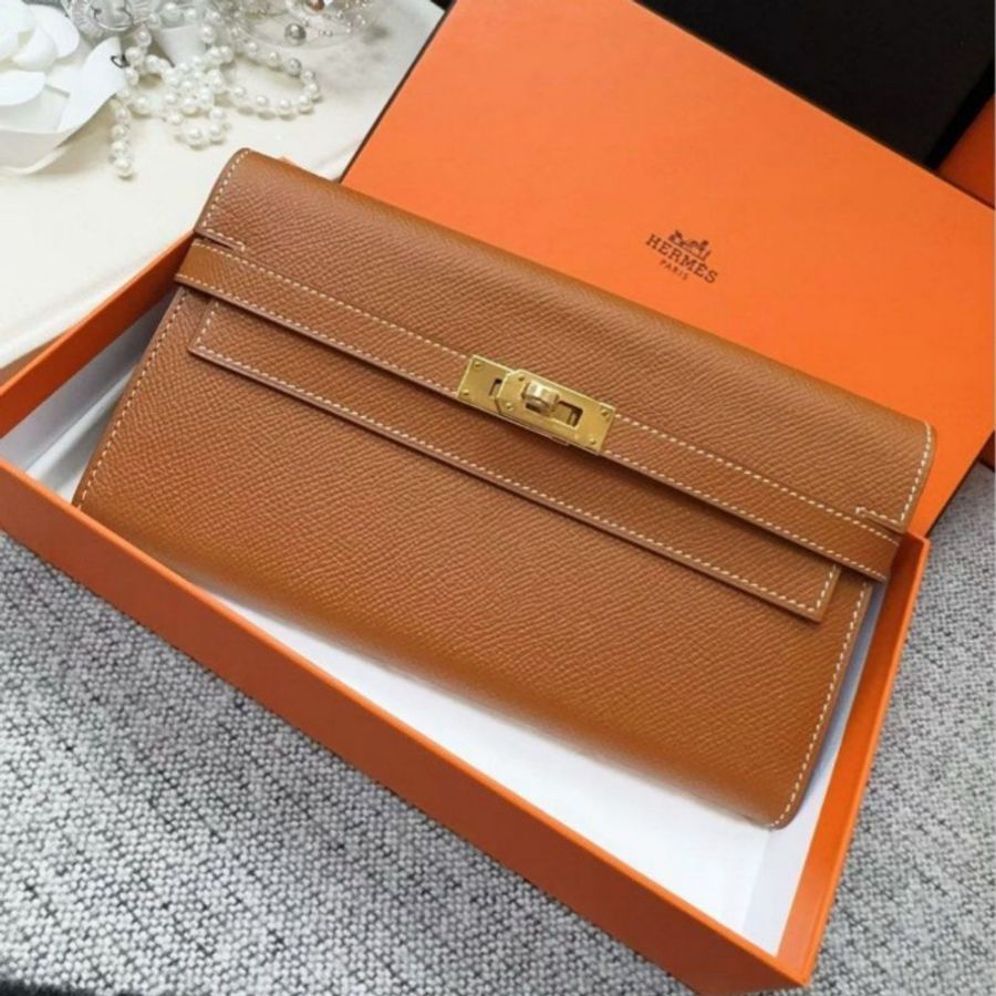 🌈 Hermes🧡Kelly Wallet🧡金棕金扣🌟全新閑置未使用🌈Epsom皮🌟Stamp A🌟kellywallet🌟kellylongwallet🌟kelly🌟長銀包🌟愛馬仕🌟-4