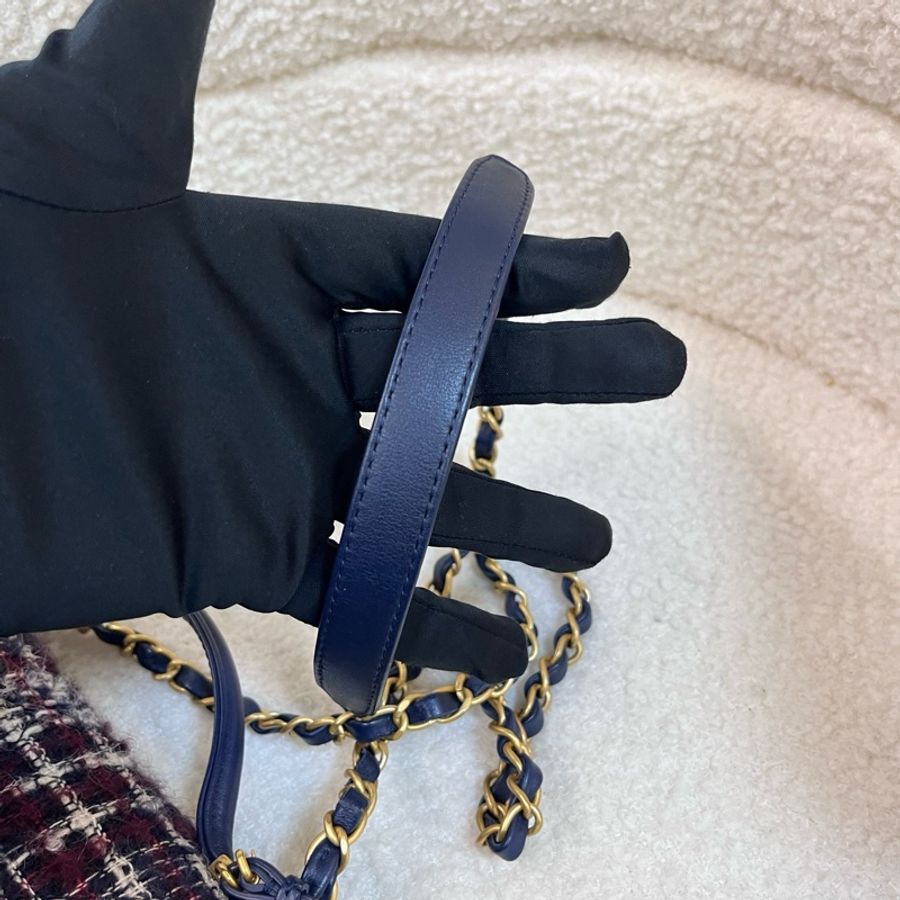 CHANEL香奈兒22k郵差 酒紅拼白海軍藍拼黑色中號 芯片款-11