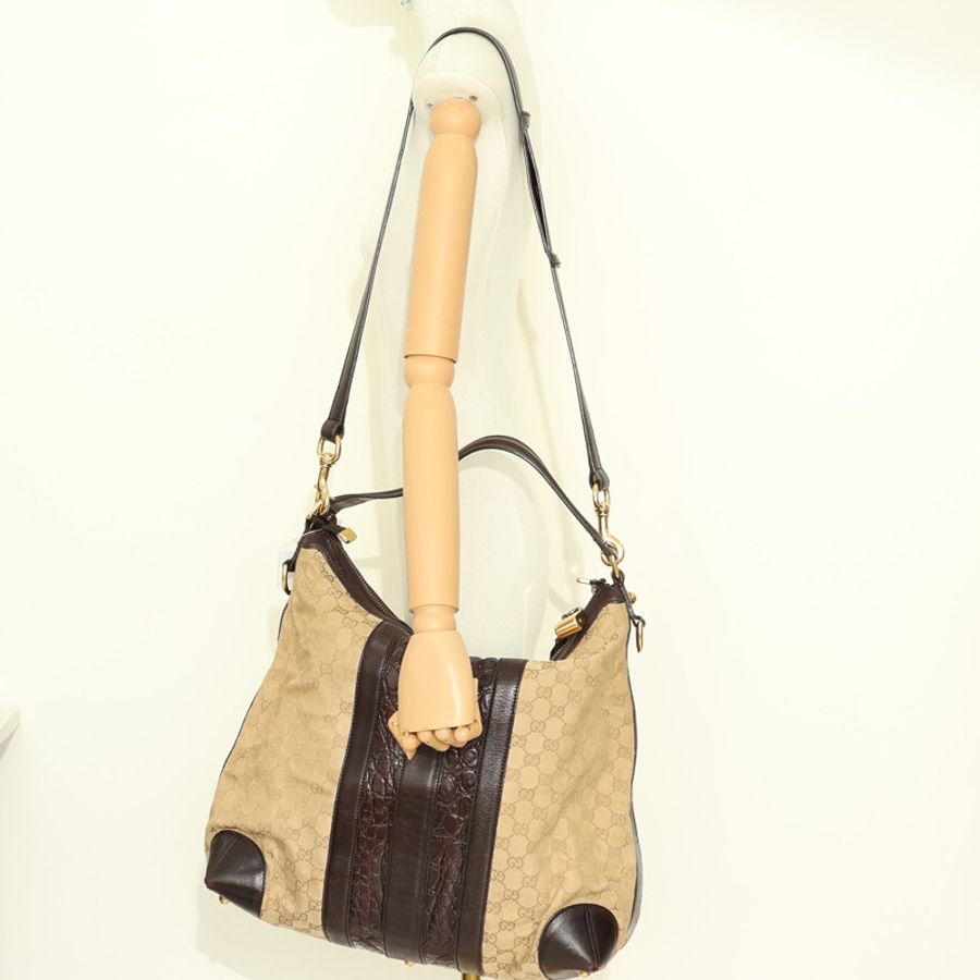 GUCCI 古馳 Secret Hobo 肩背包 烏木色 帆布 223949-6