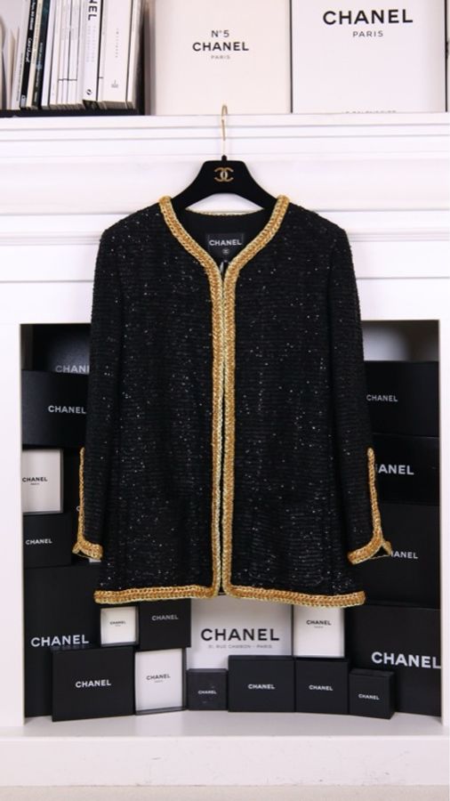 Chanel 22S黑金亮片滚边上衣外套-0