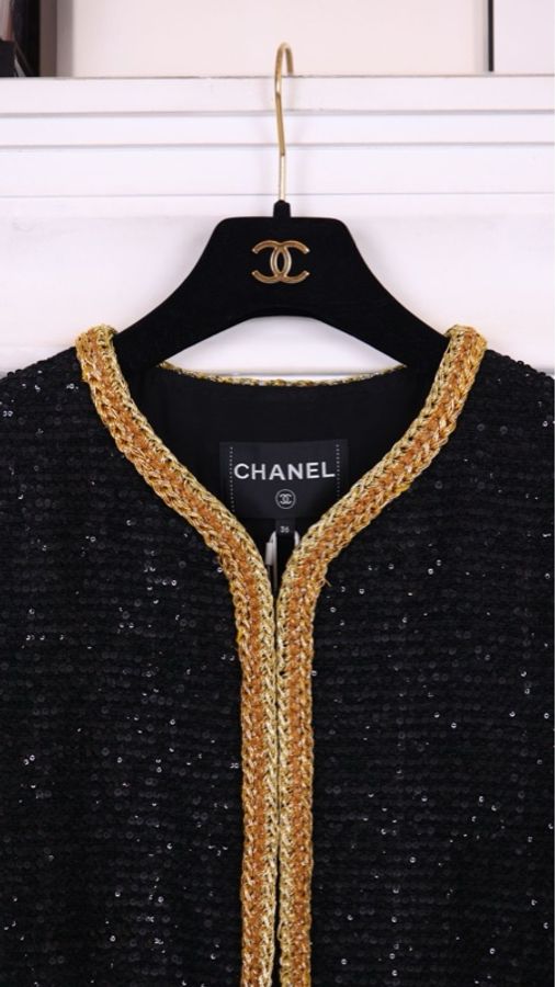 Chanel 22S黑金亮片滚边上衣外套-35