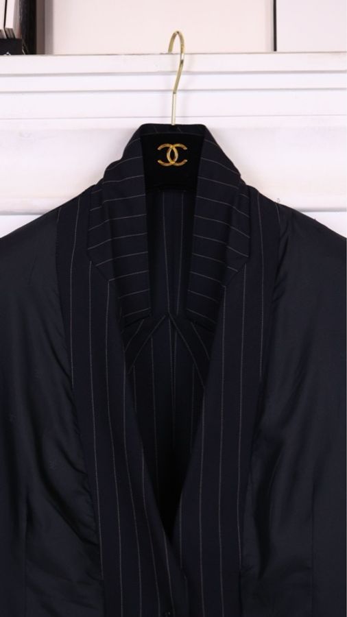Chanel 黑色竖条纹两口袋西装上衣外套-20
