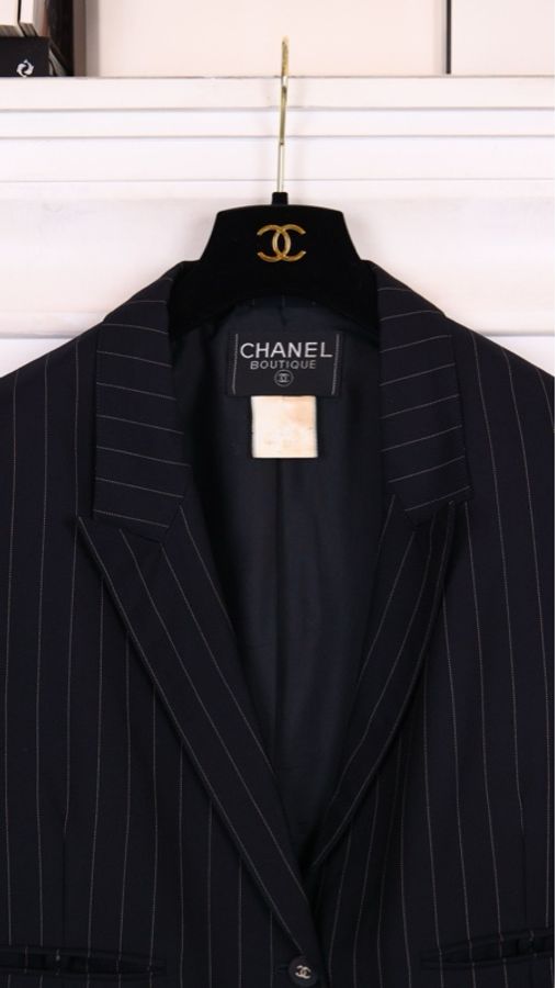 Chanel 黑色竖条纹两口袋西装上衣外套-23