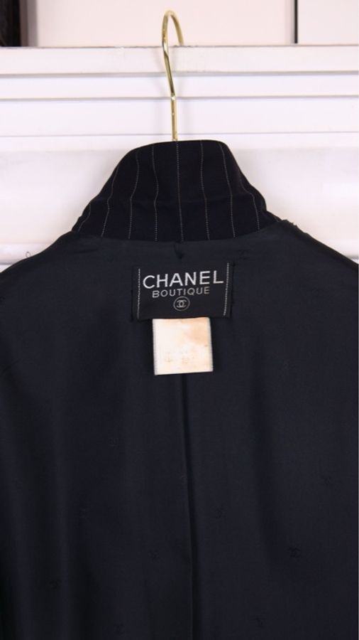 Chanel 黑色竖条纹两口袋西装上衣外套-24