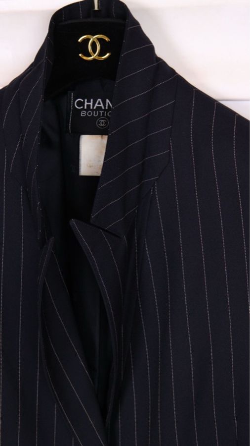 Chanel 黑色竖条纹两口袋西装上衣外套-37