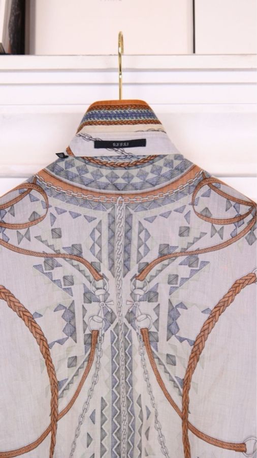 Gucci 00年秀款棕色抽绳图案衬衫上衣外套-25