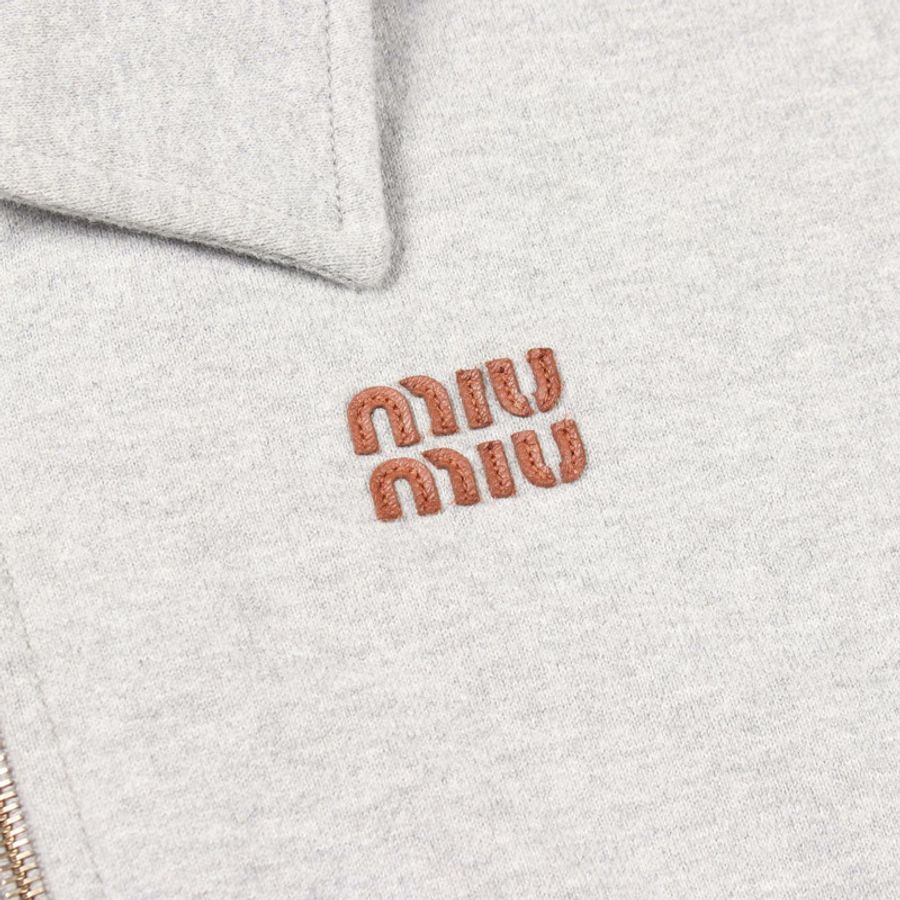 Miu Miu 半拉鍊短版logo衛衣,純棉材質,灰色,二手女款,XS碼-6