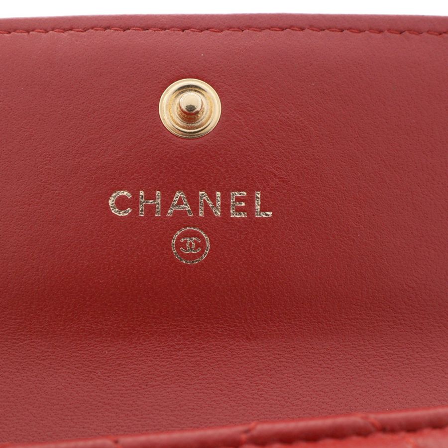 CHANEL 香奈兒 BOY 三折短夾 紅色 菱格紋 羊皮 金扣 無卡 A80734-6