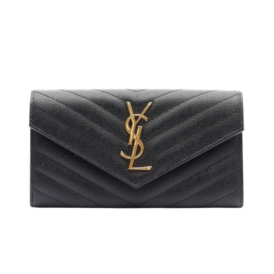 SAINT LAURENT YSL 聖羅蘭 CASSANDRE MATELASSE 大型翻蓋 扣式長夾 黑色 粒面牛皮 372264-0