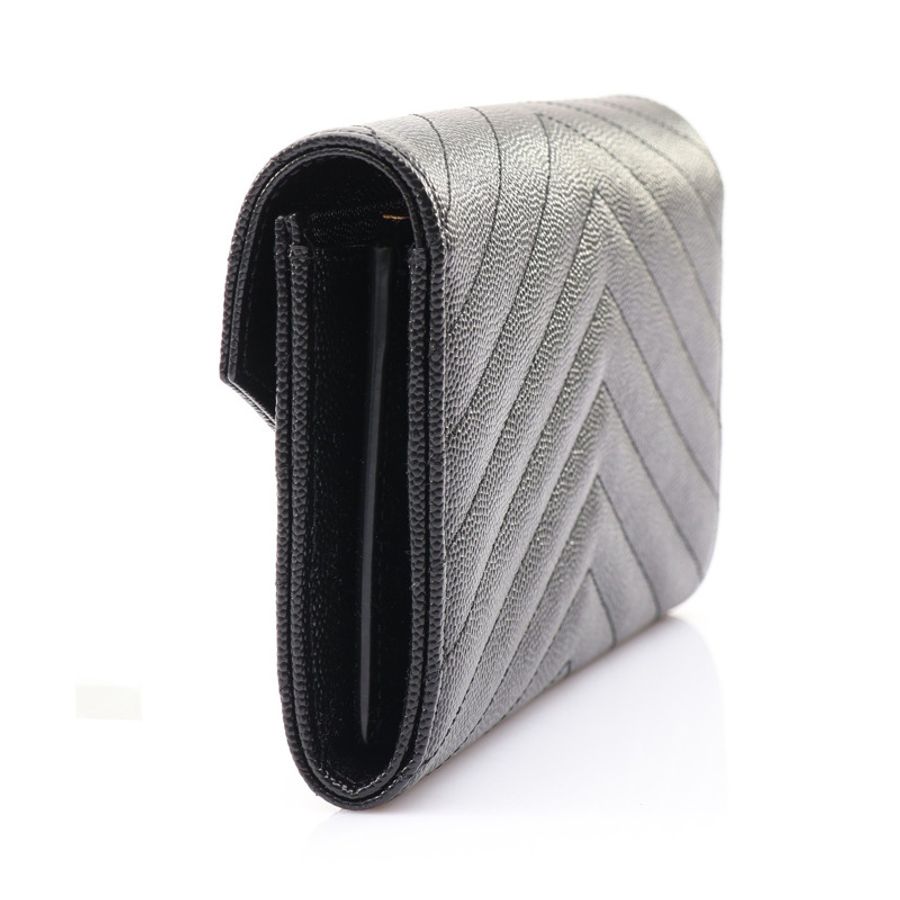 SAINT LAURENT YSL 聖羅蘭 CASSANDRE MATELASSE 大型翻蓋 扣式長夾 黑色 粒面牛皮 372264-1