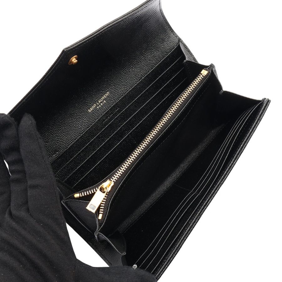 SAINT LAURENT YSL 聖羅蘭 CASSANDRE MATELASSE 大型翻蓋 扣式長夾 黑色 粒面牛皮 372264-2