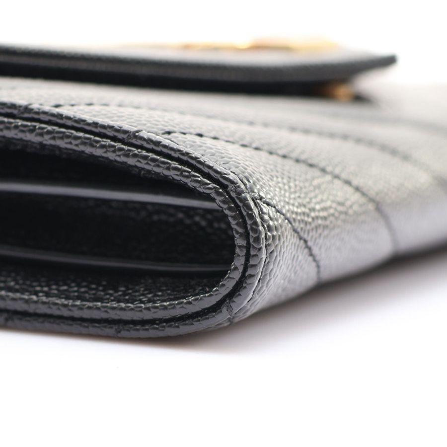 SAINT LAURENT YSL 聖羅蘭 CASSANDRE MATELASSE 大型翻蓋 扣式長夾 黑色 粒面牛皮 372264-6