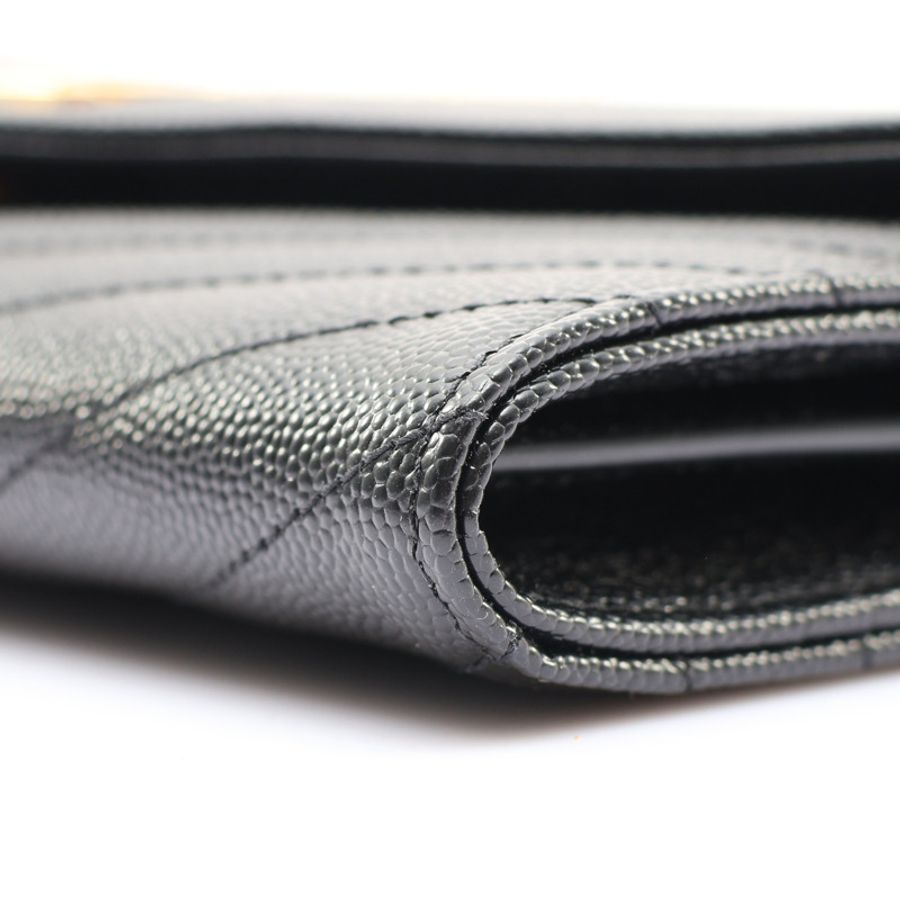 SAINT LAURENT YSL 聖羅蘭 CASSANDRE MATELASSE 大型翻蓋 扣式長夾 黑色 粒面牛皮 372264-7
