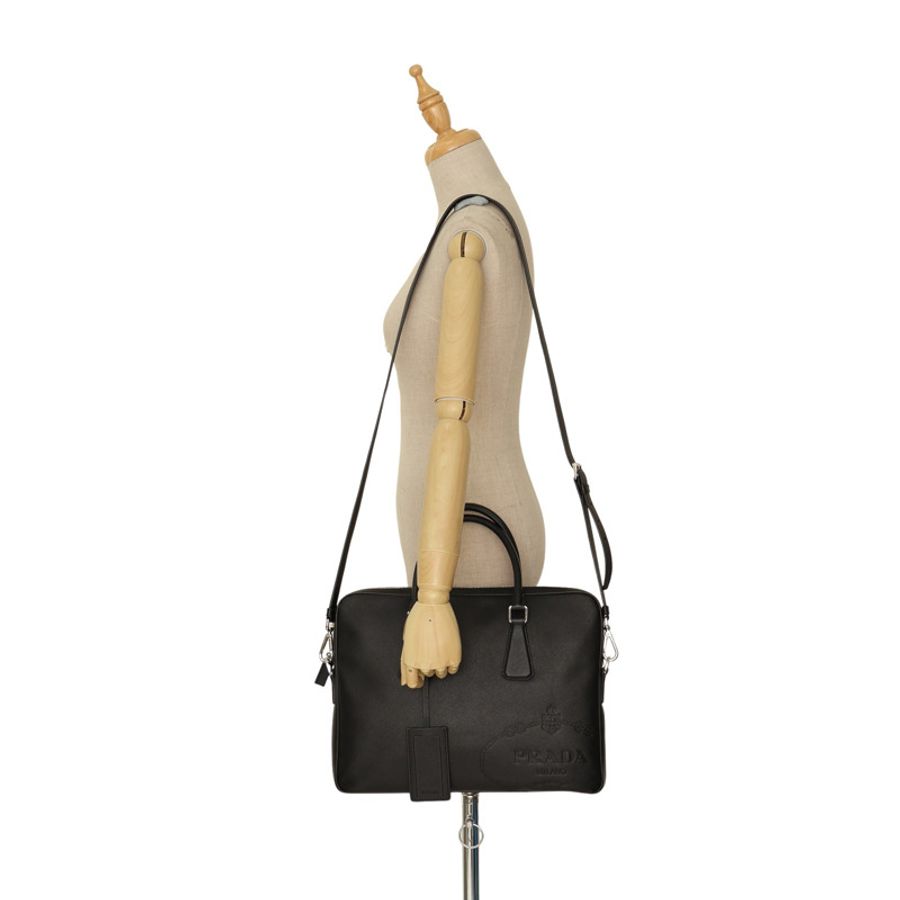 PRADA 普拉達 公事包 兩用包 黑色 Saffiano牛皮 2VE368N-11