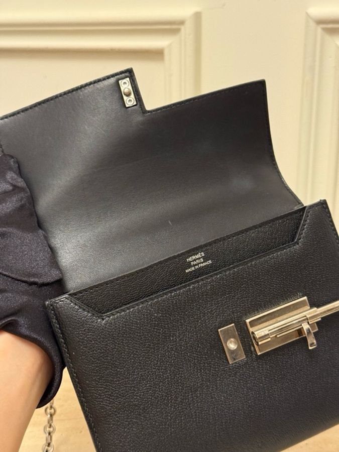 98新❤️ Hermes/愛馬仕 Verrou mini 黑色 銀扣 手槍包 山羊皮 A刻-7