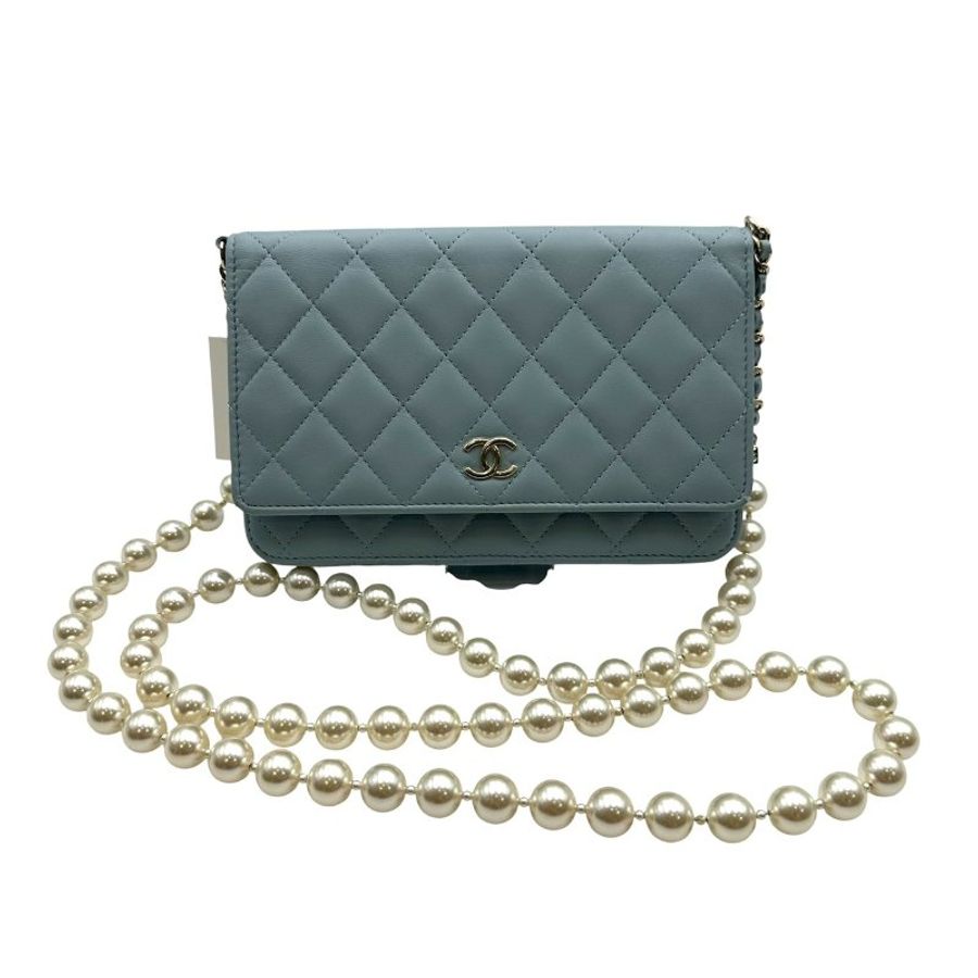 【美收精品】CHANEL 寶寶藍菱格紋珍珠鏈 WOC包 C-823【隔月月中將轉賣至日本 上架期限30天】-1