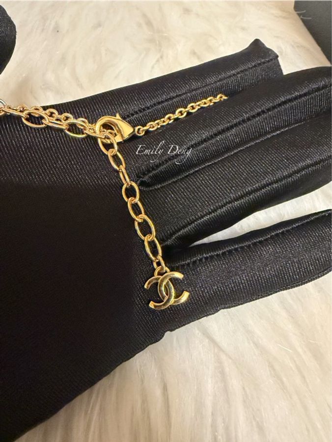 Chanel 酒紅愛心琺瑯項鍊-7