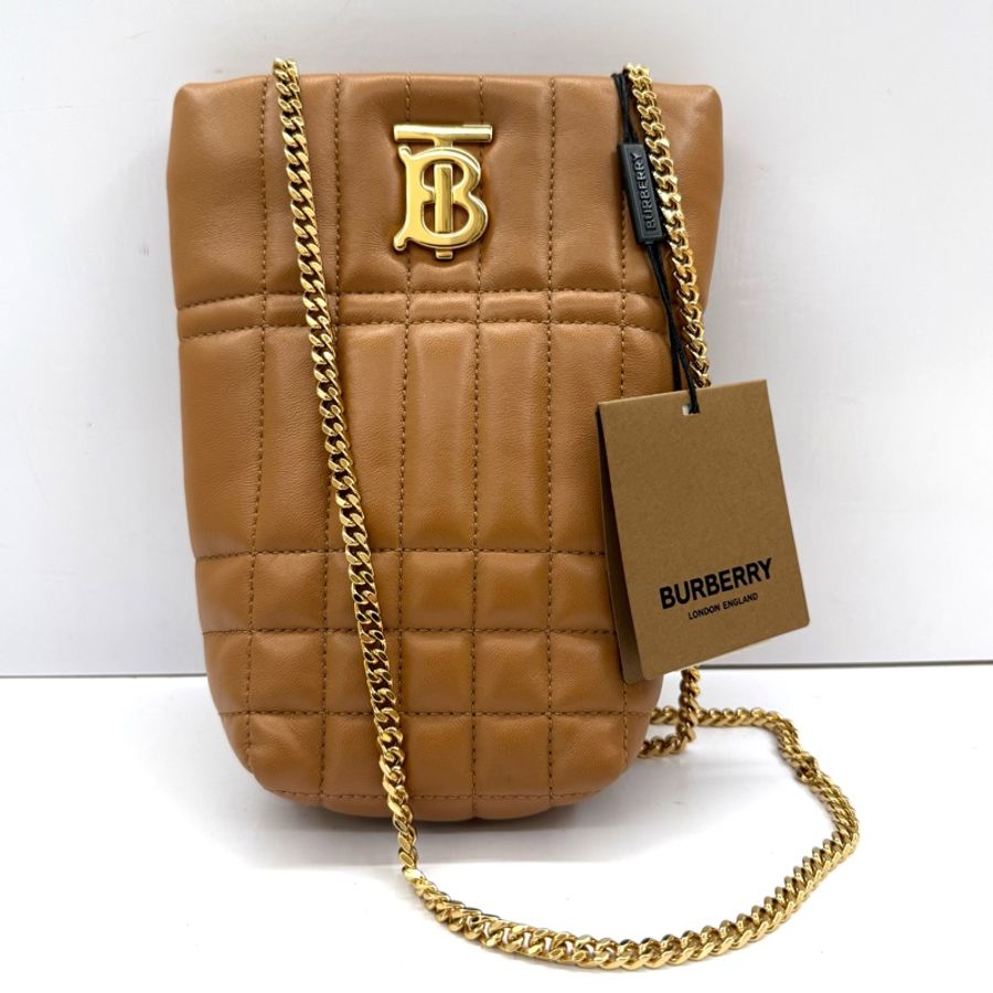 BURBERRY 巴寶莉 棕色LOLA SMALL QUILTED BUCKET 鏈條斜背小包-0