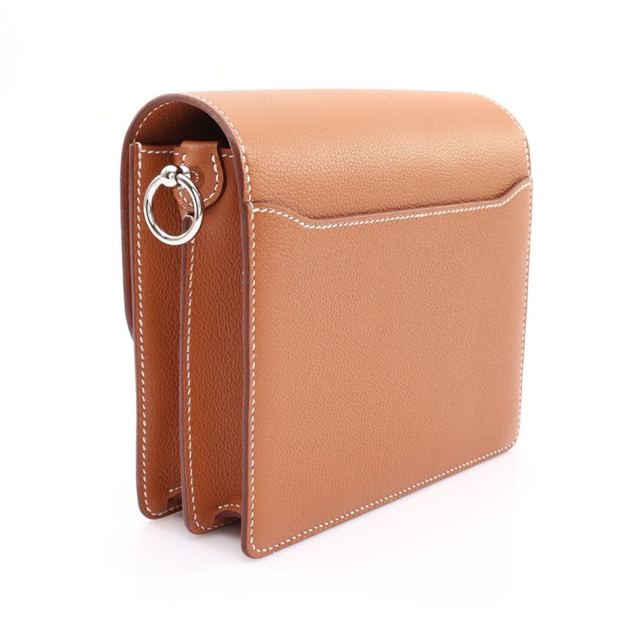 HERMES 愛馬仕 Mini Roulis 肩背包 金棕色 Evercolor牛皮 K刻 銀扣 H070510CK-1