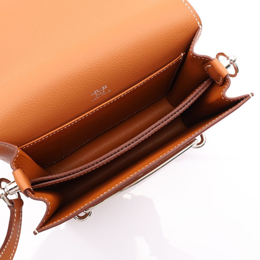 HERMES 愛馬仕 Mini Roulis 肩背包 金棕色 Evercolor牛皮 K刻 銀扣 H070510CK-2