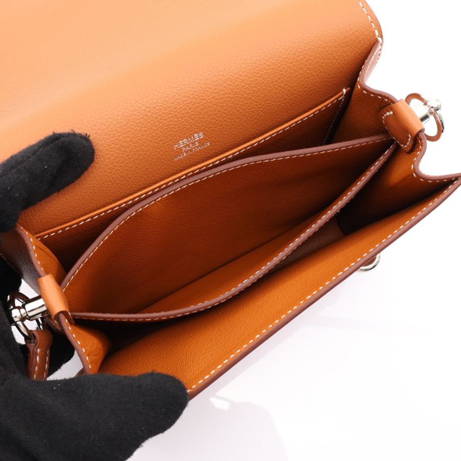 HERMES 愛馬仕 Mini Roulis 肩背包 金棕色 Evercolor牛皮 K刻 銀扣 H070510CK-3