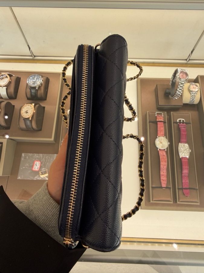 Chanel 香奈兒 芯片款 藍金cf woc荔枝牛皮斜挎包手機包-9