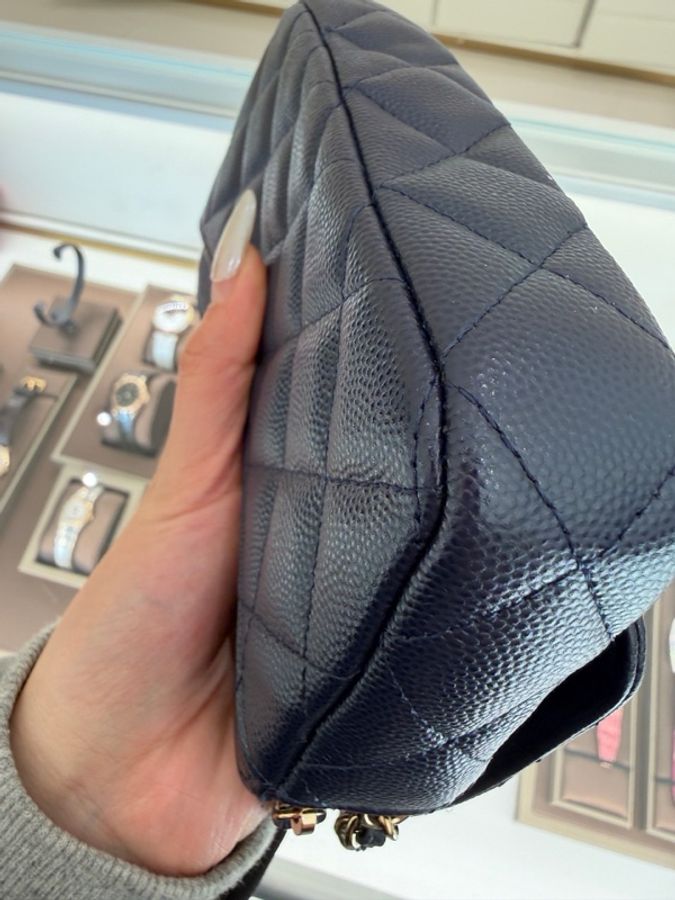 Chanel 香奈兒 芯片款 藍金cf woc荔枝牛皮斜挎包手機包-10