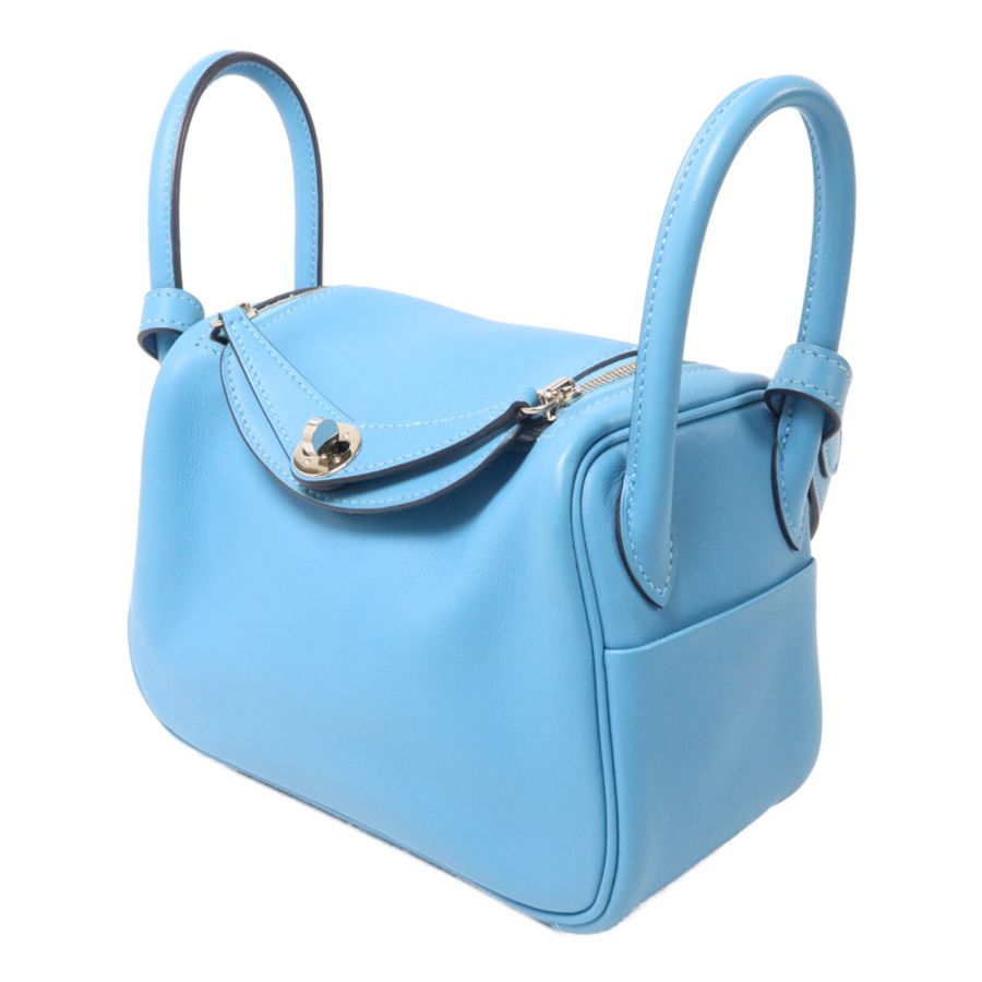HERMES Swift皮革Mini Lindy金扣手挽肩背兩用袋Bleu Frida-2