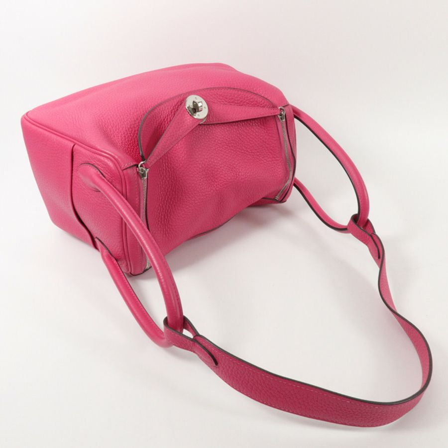 HERMES Clemence皮革Lindy 26手挽肩背兩用袋Rose Extreme-8