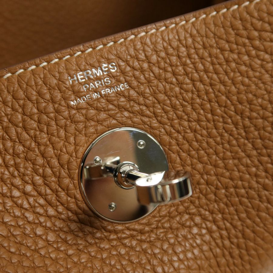 HERMES Clemence皮革Lindy 26肩背袋Gold-7